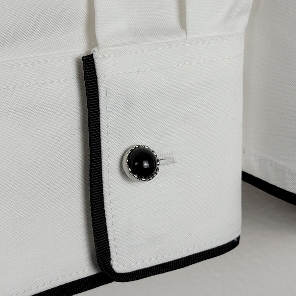 Foxcroft White Blouse Black Accents Crisp Cotton Shirt 10 Wrinkle Free Office - Picture 5 of 8